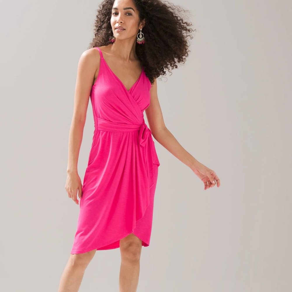 White House Black Market Pink Faux Wrap Surplice V-neck Sleeveless Sandal Dress